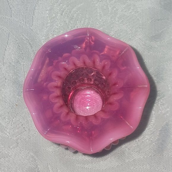 Vintage Fenton Hobnail Cranberry Opalescent Ruffle Top Bud Vase - Picture 3 of 5